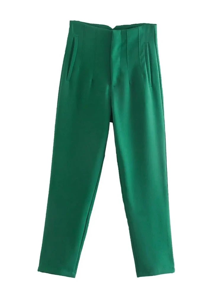 KONDALA Women Light Blue Chic Fashion Office Wear Straight Pants Vintage High Waist Zipper Fly Female Trousers Fashion 2025 Pant - StepByStepNow
