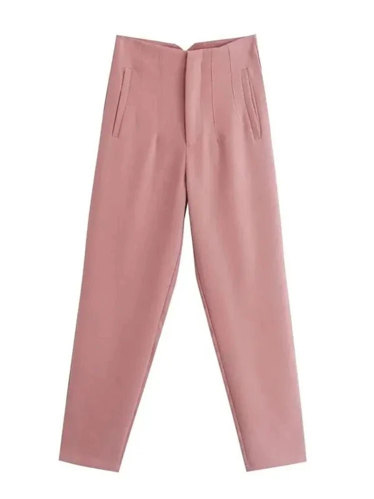KONDALA Women Light Blue Chic Fashion Office Wear Straight Pants Vintage High Waist Zipper Fly Female Trousers Fashion 2025 Pant - StepByStepNow