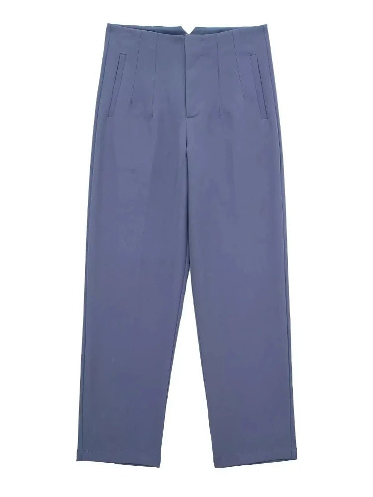 KONDALA Women Light Blue Chic Fashion Office Wear Straight Pants Vintage High Waist Zipper Fly Female Trousers Fashion 2025 Pant - StepByStepNow