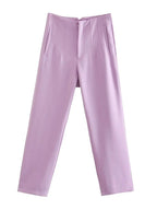 KONDALA Women Light Blue Chic Fashion Office Wear Straight Pants Vintage High Waist Zipper Fly Female Trousers Fashion 2025 Pant - StepByStepNow