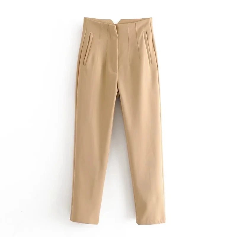 KONDALA Women Light Blue Chic Fashion Office Wear Straight Pants Vintage High Waist Zipper Fly Female Trousers Fashion 2025 Pant - StepByStepNow