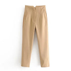 KONDALA Women Light Blue Chic Fashion Office Wear Straight Pants Vintage High Waist Zipper Fly Female Trousers Fashion 2025 Pant - StepByStepNow