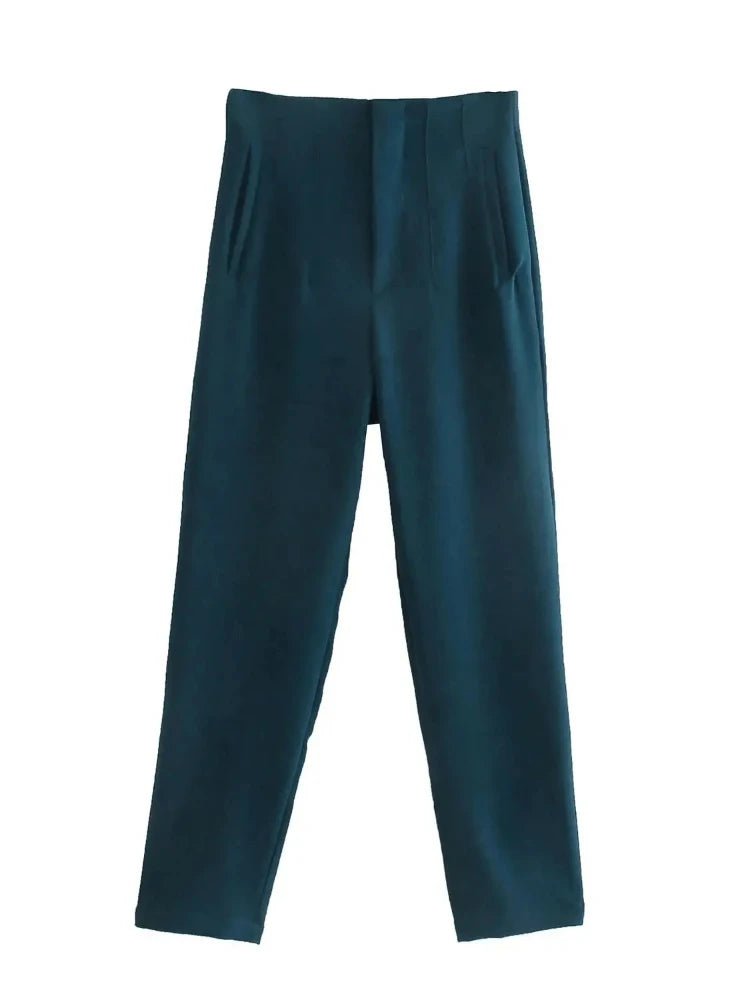 KONDALA Women Light Blue Chic Fashion Office Wear Straight Pants Vintage High Waist Zipper Fly Female Trousers Fashion 2025 Pant - StepByStepNow