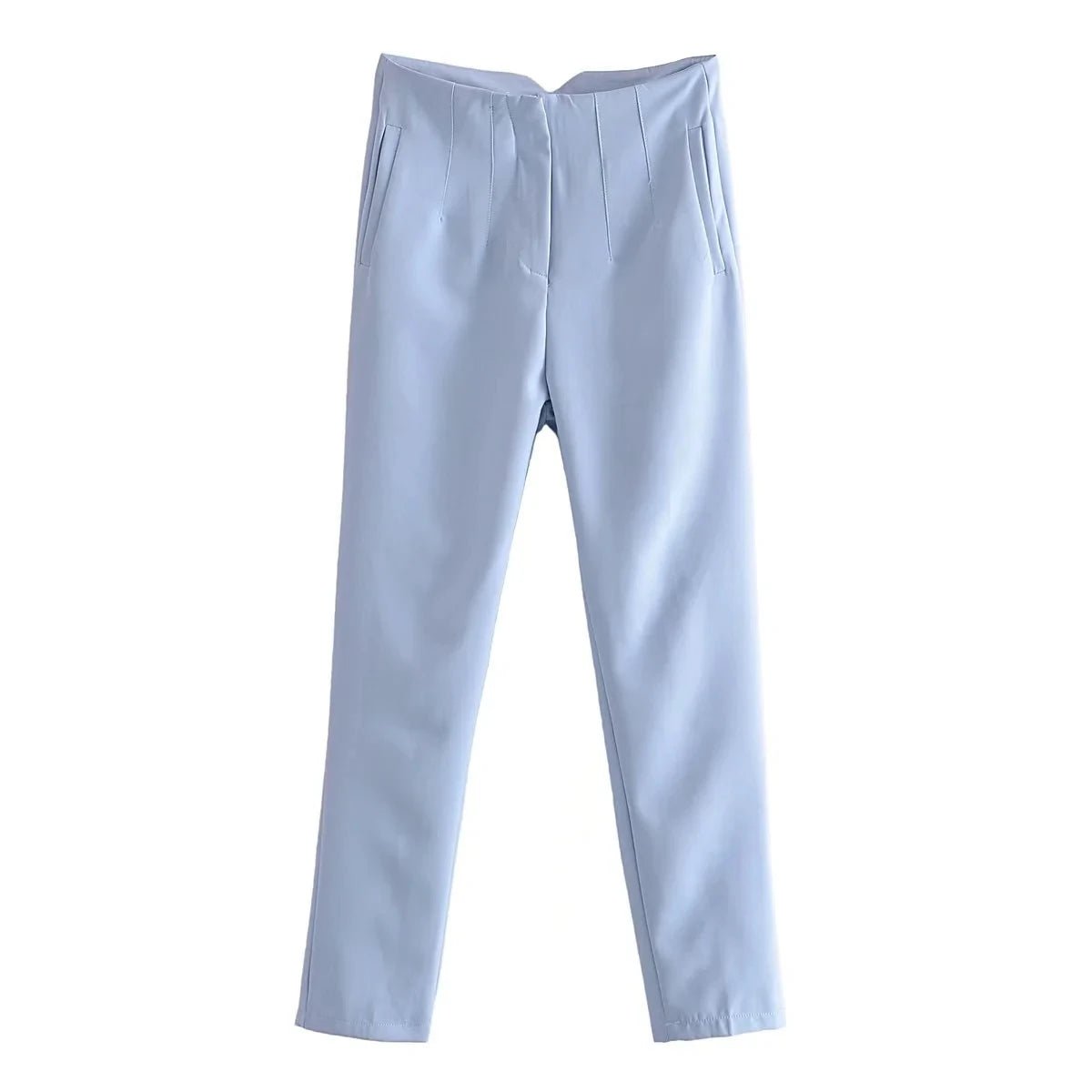 KONDALA Women Light Blue Chic Fashion Office Wear Straight Pants Vintage High Waist Zipper Fly Female Trousers Fashion 2025 Pant - StepByStepNow