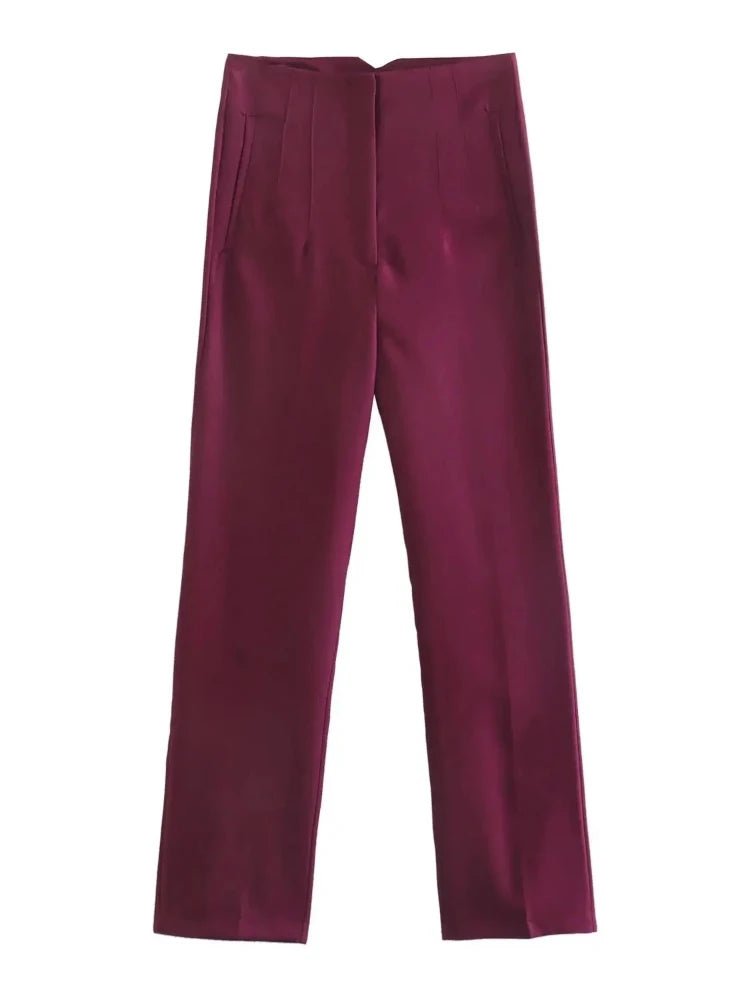 KONDALA Women Light Blue Chic Fashion Office Wear Straight Pants Vintage High Waist Zipper Fly Female Trousers Fashion 2025 Pant - StepByStepNow