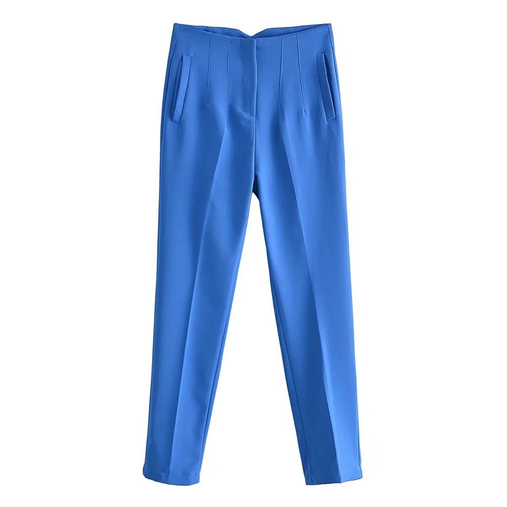 KONDALA Women Light Blue Chic Fashion Office Wear Straight Pants Vintage High Waist Zipper Fly Female Trousers Fashion 2025 Pant - StepByStepNow