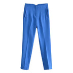 KONDALA Women Light Blue Chic Fashion Office Wear Straight Pants Vintage High Waist Zipper Fly Female Trousers Fashion 2025 Pant - StepByStepNow