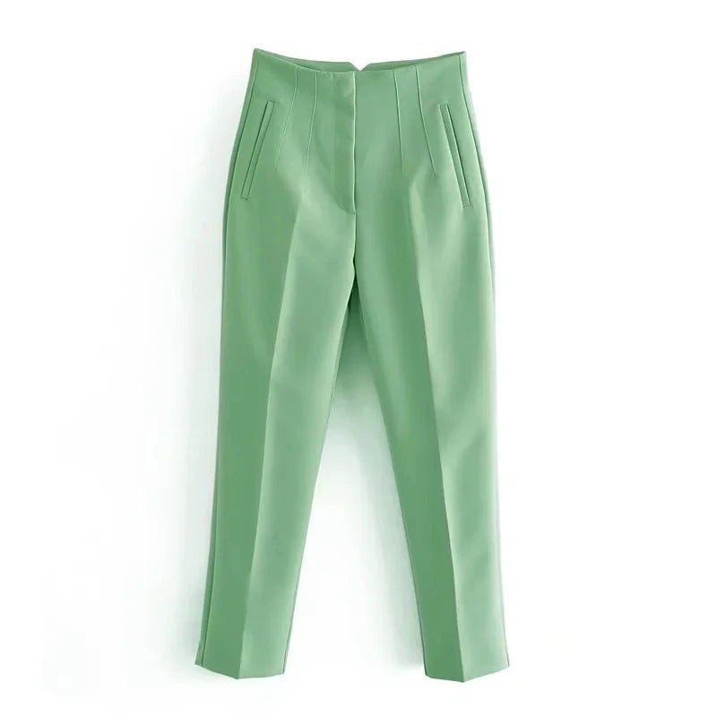 KONDALA Women Light Blue Chic Fashion Office Wear Straight Pants Vintage High Waist Zipper Fly Female Trousers Fashion 2025 Pant - StepByStepNow