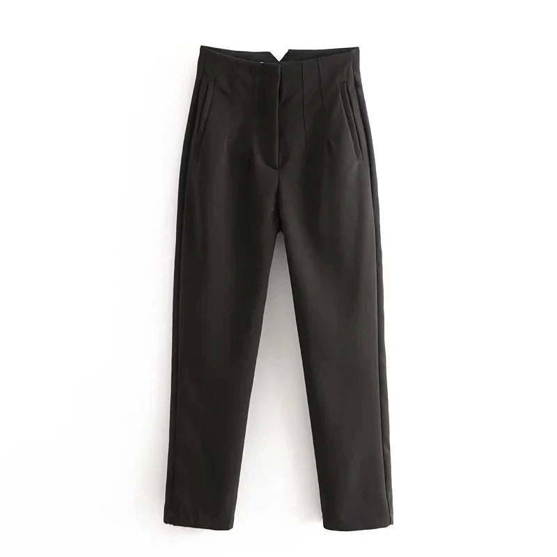 KONDALA Women Light Blue Chic Fashion Office Wear Straight Pants Vintage High Waist Zipper Fly Female Trousers Fashion 2025 Pant - StepByStepNow