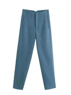 KONDALA Women Light Blue Chic Fashion Office Wear Straight Pants Vintage High Waist Zipper Fly Female Trousers Fashion 2025 Pant - StepByStepNow