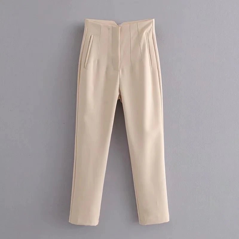 KONDALA Women Light Blue Chic Fashion Office Wear Straight Pants Vintage High Waist Zipper Fly Female Trousers Fashion 2025 Pant - StepByStepNow