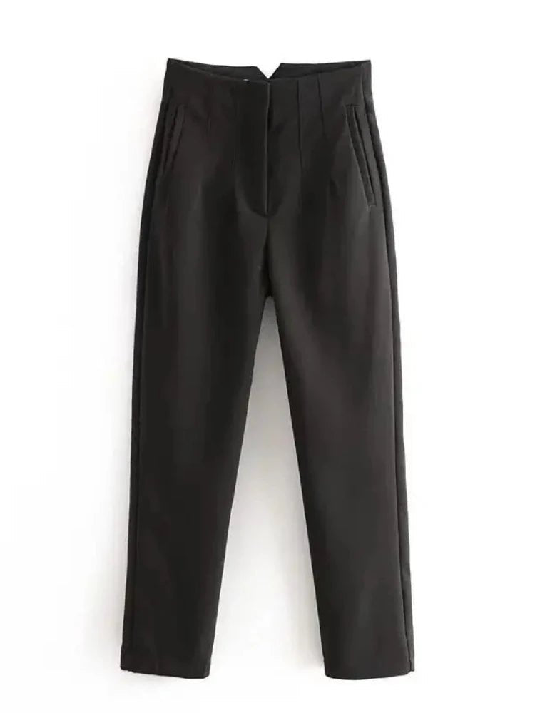 KONDALA Women Light Blue Chic Fashion Office Wear Straight Pants Vintage High Waist Zipper Fly Female Trousers Fashion 2025 Pant - StepByStepNow