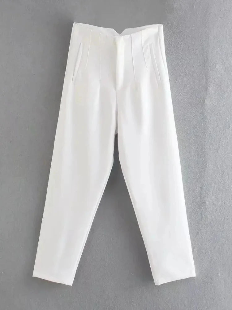 KONDALA Women Light Blue Chic Fashion Office Wear Straight Pants Vintage High Waist Zipper Fly Female Trousers Fashion 2025 Pant - StepByStepNow
