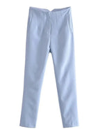 KONDALA Women Light Blue Chic Fashion Office Wear Straight Pants Vintage High Waist Zipper Fly Female Trousers Fashion 2025 Pant - StepByStepNow