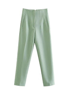 KONDALA Women Light Blue Chic Fashion Office Wear Straight Pants Vintage High Waist Zipper Fly Female Trousers Fashion 2025 Pant - StepByStepNow