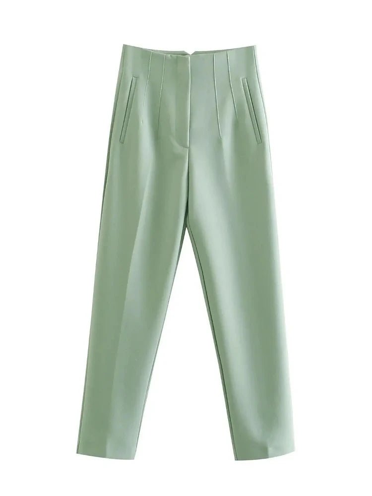 KONDALA Women Light Blue Chic Fashion Office Wear Straight Pants Vintage High Waist Zipper Fly Female Trousers Fashion 2025 Pant - StepByStepNow