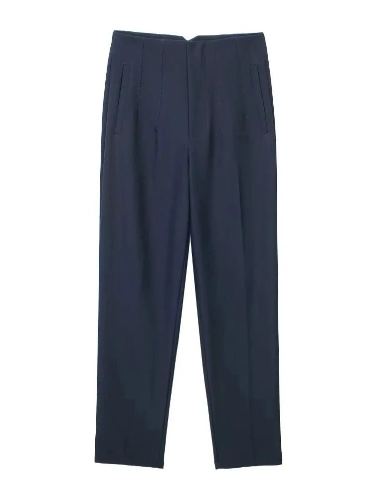KONDALA Women Light Blue Chic Fashion Office Wear Straight Pants Vintage High Waist Zipper Fly Female Trousers Fashion 2025 Pant - StepByStepNow