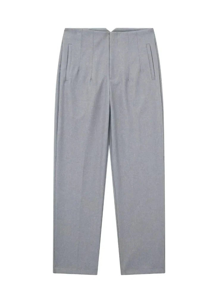 KONDALA Women Light Blue Chic Fashion Office Wear Straight Pants Vintage High Waist Zipper Fly Female Trousers Fashion 2025 Pant - StepByStepNow