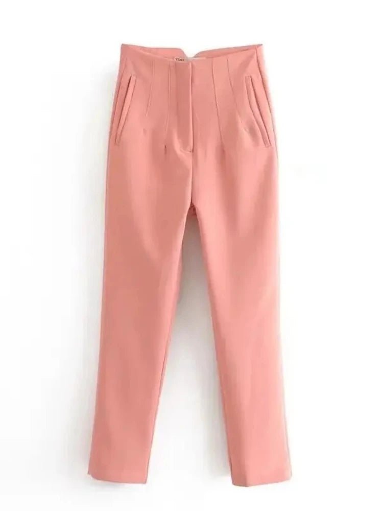 KONDALA Women Light Blue Chic Fashion Office Wear Straight Pants Vintage High Waist Zipper Fly Female Trousers Fashion 2025 Pant - StepByStepNow