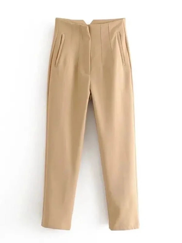 KONDALA Women Light Blue Chic Fashion Office Wear Straight Pants Vintage High Waist Zipper Fly Female Trousers Fashion 2025 Pant - StepByStepNow