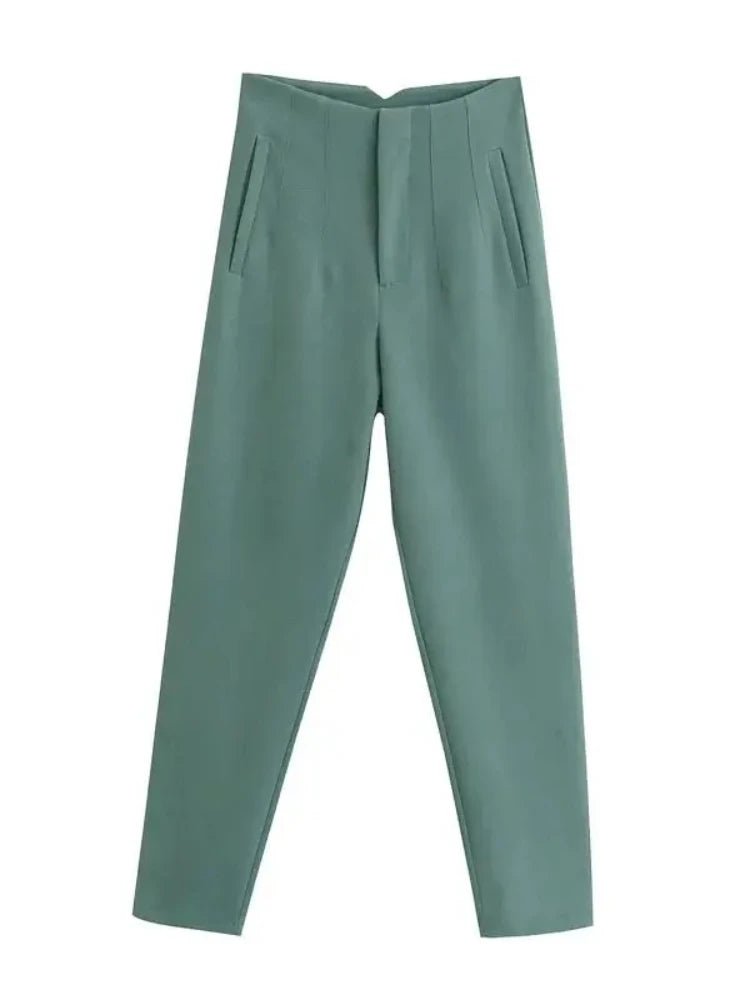 KONDALA Women Light Blue Chic Fashion Office Wear Straight Pants Vintage High Waist Zipper Fly Female Trousers Fashion 2025 Pant - StepByStepNow
