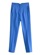KONDALA Women Light Blue Chic Fashion Office Wear Straight Pants Vintage High Waist Zipper Fly Female Trousers Fashion 2025 Pant - StepByStepNow