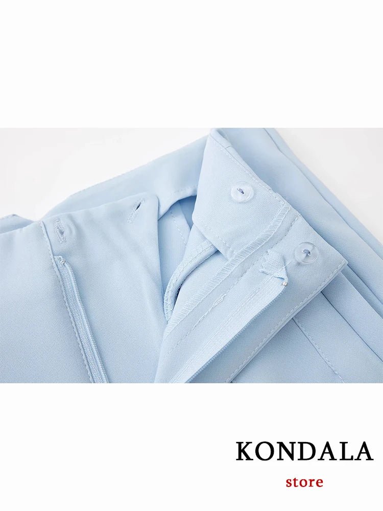 KONDALA Women Light Blue Chic Fashion Office Wear Straight Pants Vintage High Waist Zipper Fly Female Trousers Fashion 2025 Pant - StepByStepNow