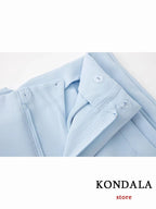 KONDALA Women Light Blue Chic Fashion Office Wear Straight Pants Vintage High Waist Zipper Fly Female Trousers Fashion 2025 Pant - StepByStepNow