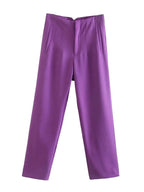 KONDALA Women Light Blue Chic Fashion Office Wear Straight Pants Vintage High Waist Zipper Fly Female Trousers Fashion 2025 Pant - StepByStepNow