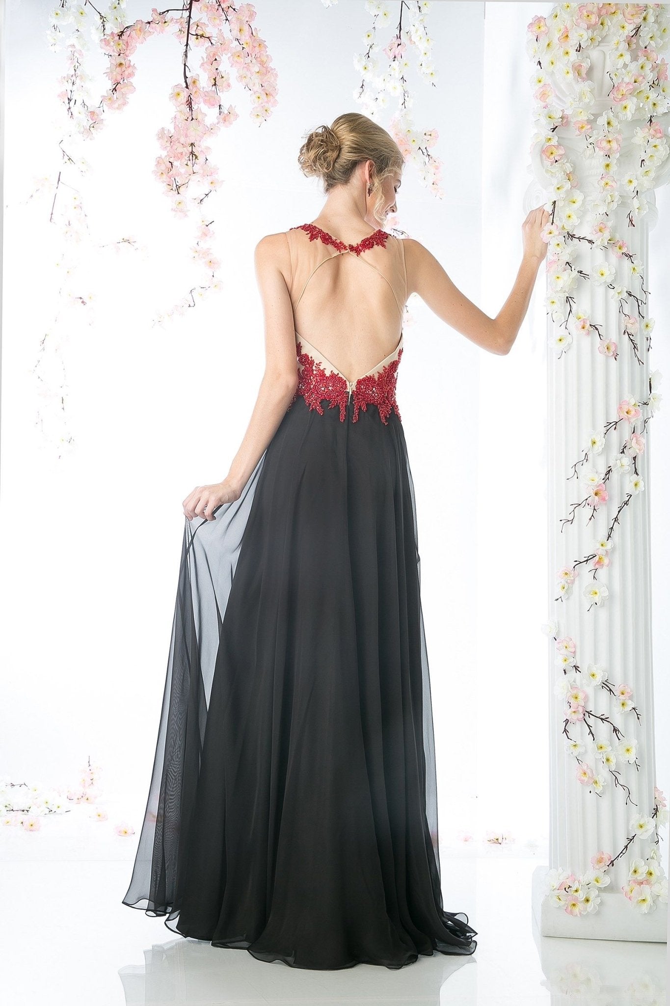 Lace Bodice Chiffon Sheath Dress - StepByStepNow