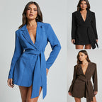 Lace Up Slim Fit Top Long Sleeve Candy Color Mid - length Coat For Women - StepByStepNow