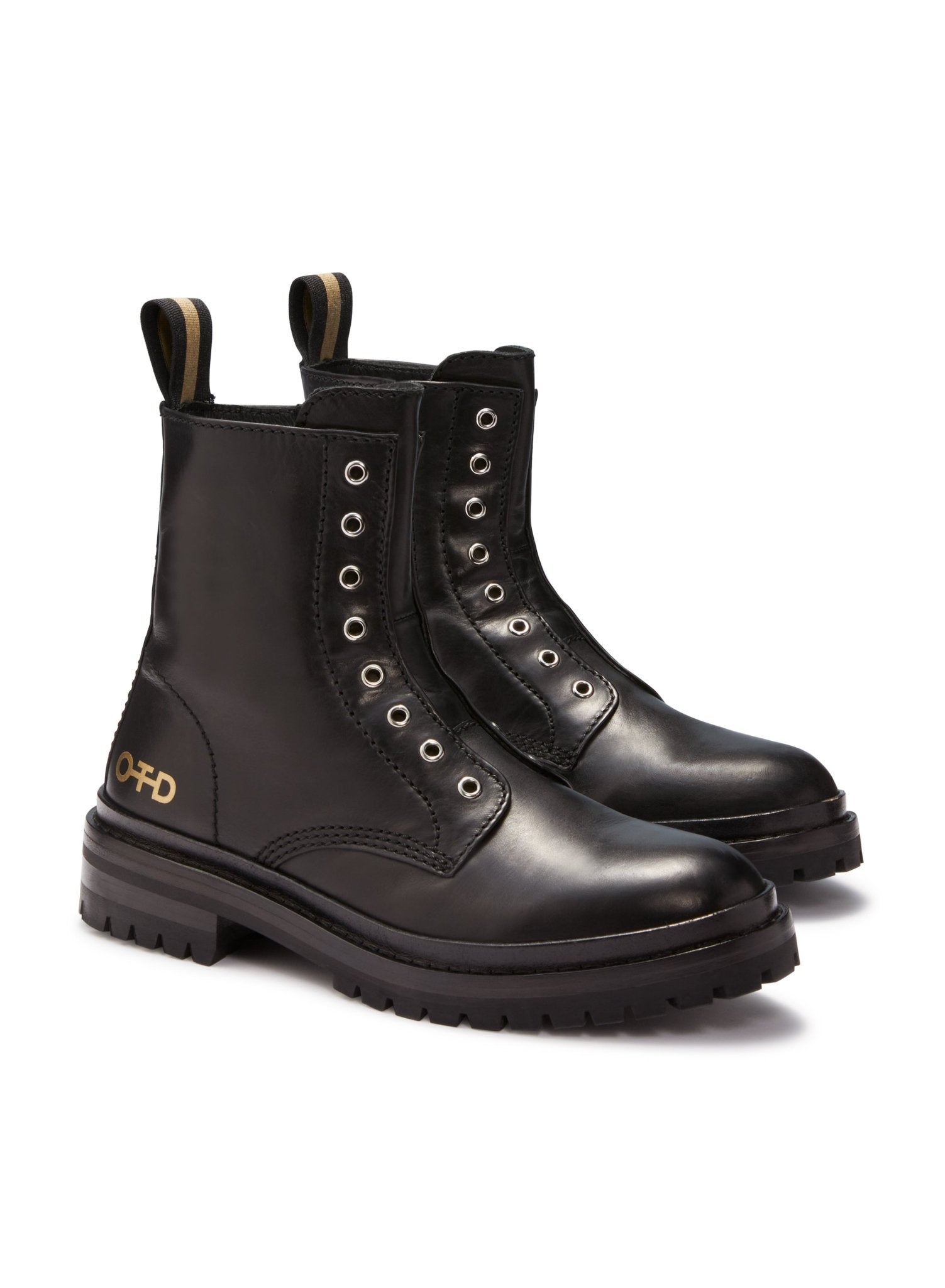 Laceless Leather Combat Boots (Black) - StepByStep