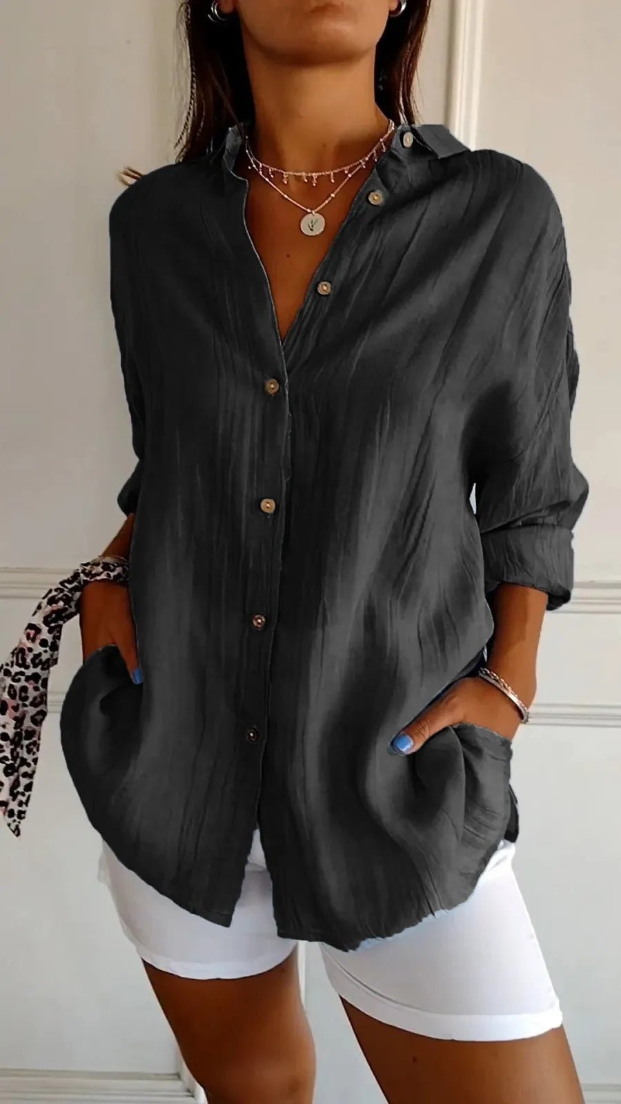 Lapel Long Sleeve Shirt Women's Single - breasted Pleated Shirt - StepByStepNow