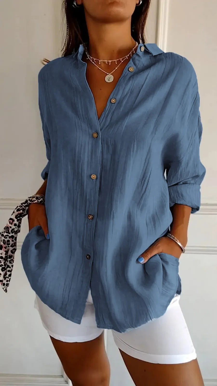Lapel Long Sleeve Shirt Women's Single - breasted Pleated Shirt - StepByStepNow