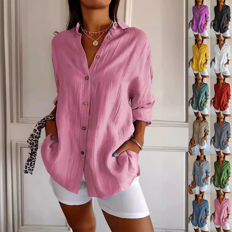 Lapel Long Sleeve Shirt Women's Single - breasted Pleated Shirt - StepByStepNow