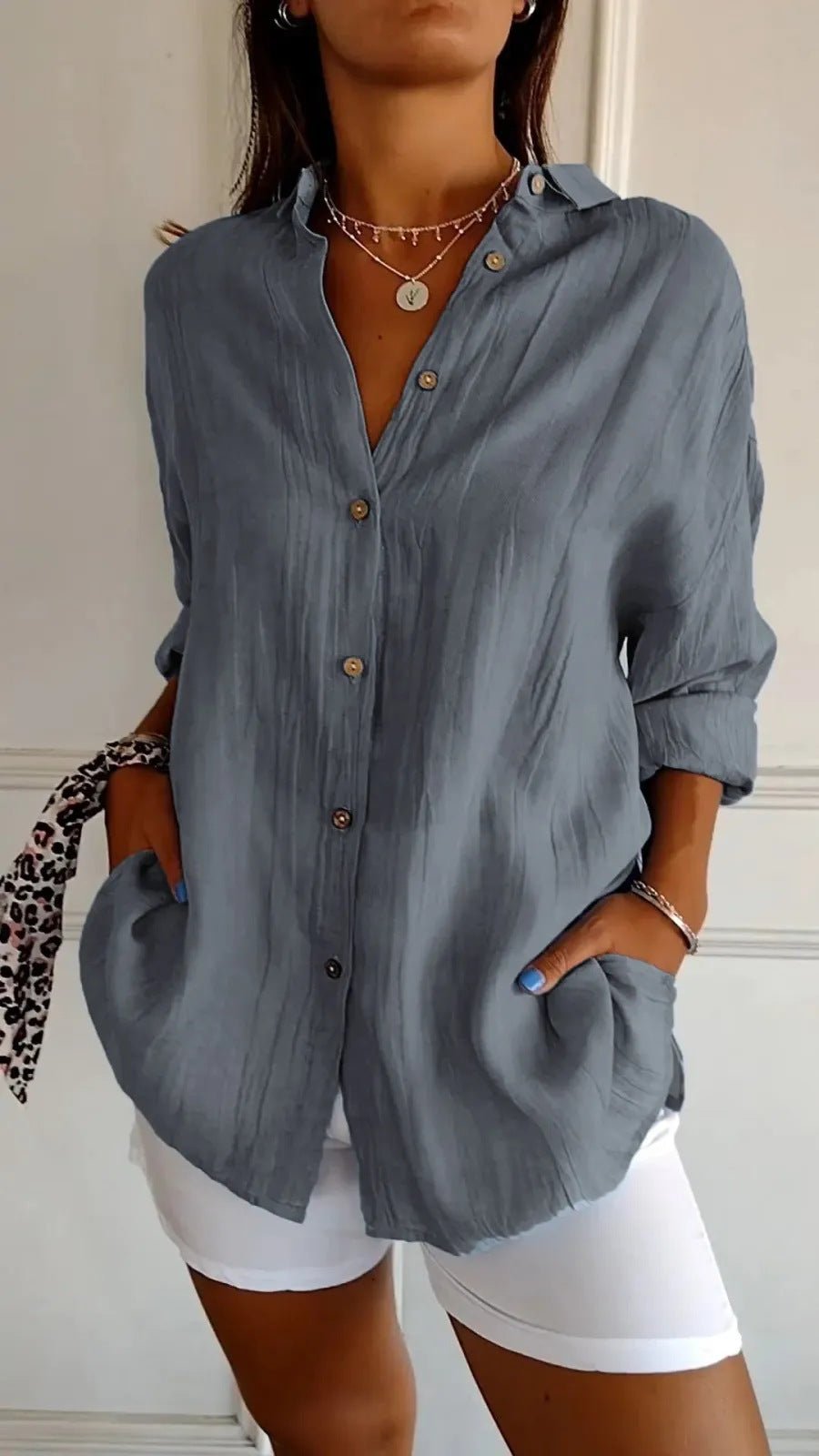 Lapel Long Sleeve Shirt Women's Single - breasted Pleated Shirt - StepByStepNow