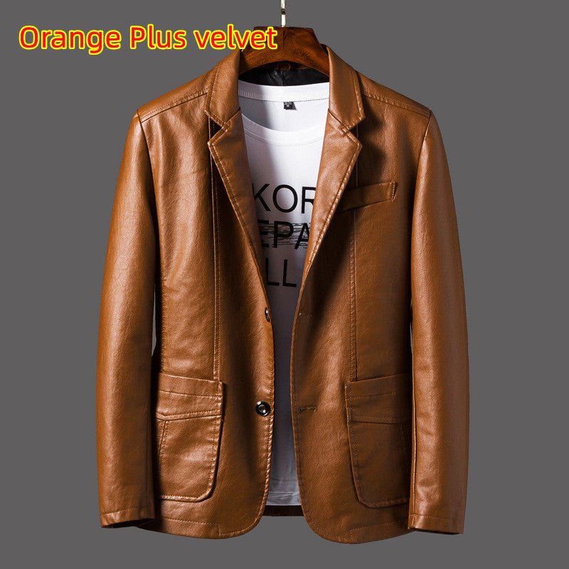 Leather Men's Autumn And Winter Jacket Thin Lapel - StepByStepNow