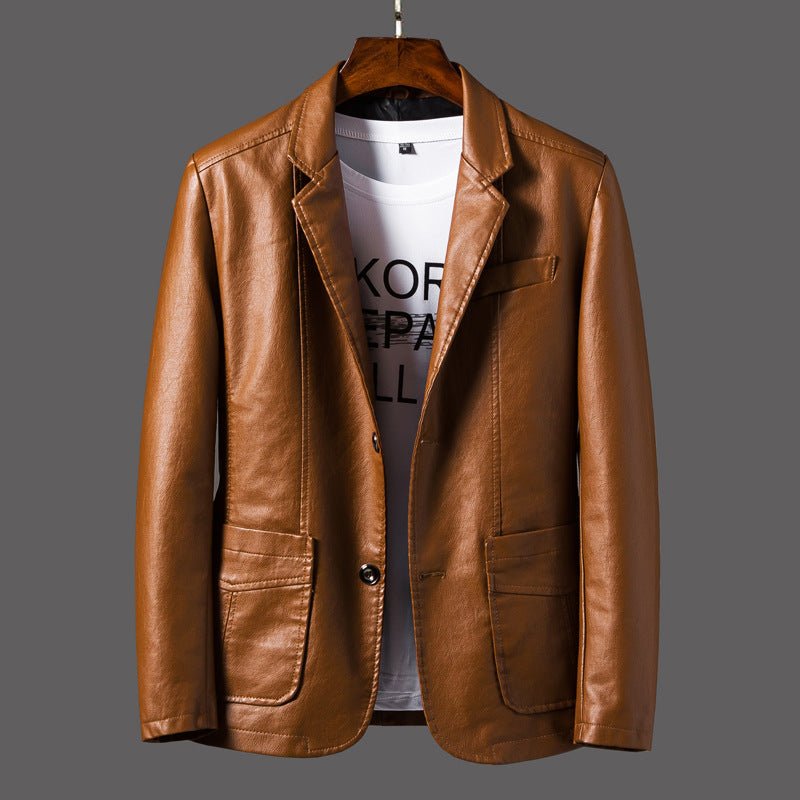 Leather Men's Autumn And Winter Jacket Thin Lapel - StepByStepNow