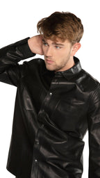 Leather Shirt Jacket (Black) - StepByStep