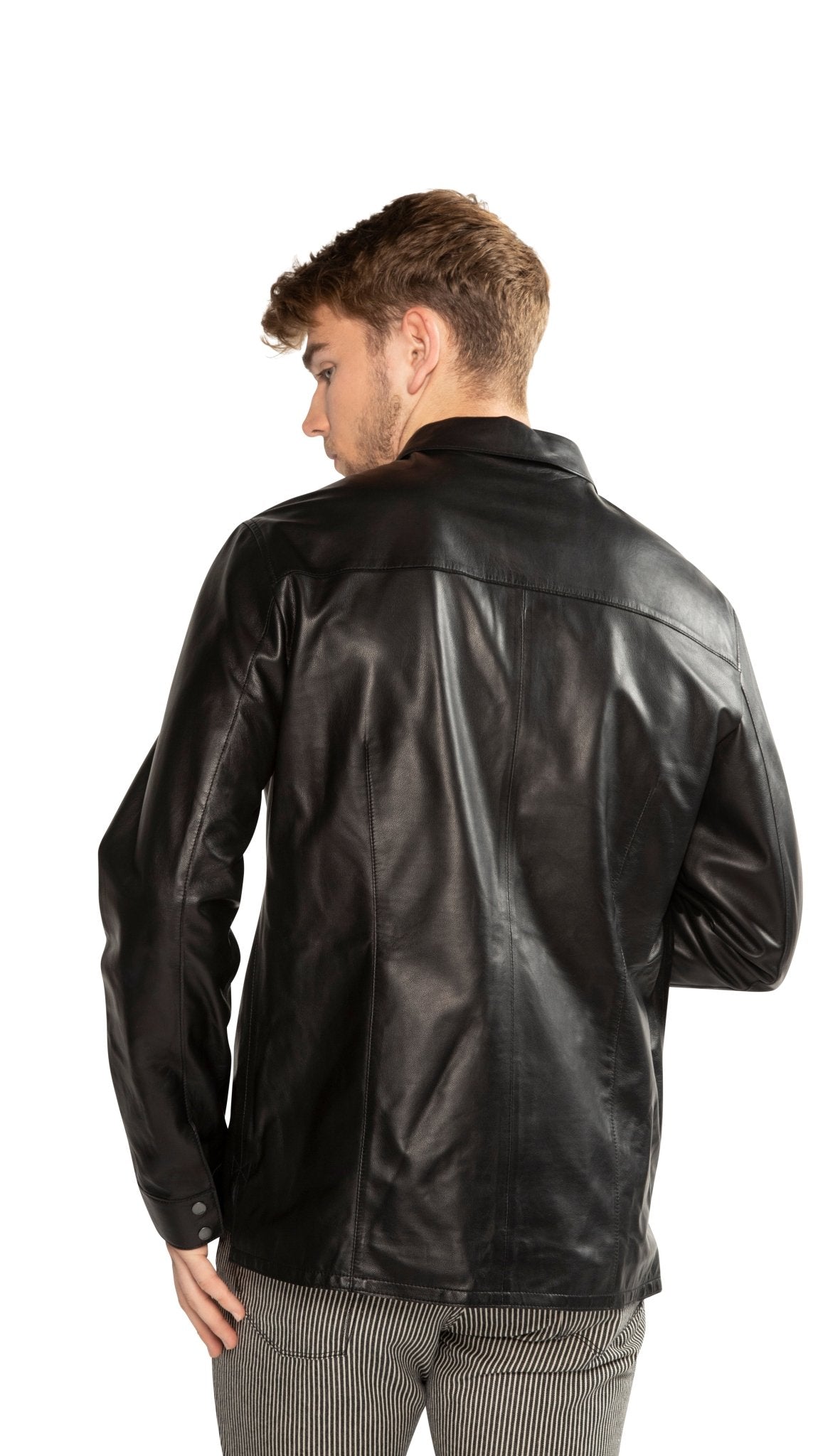 Leather Shirt Jacket (Black) - StepByStep