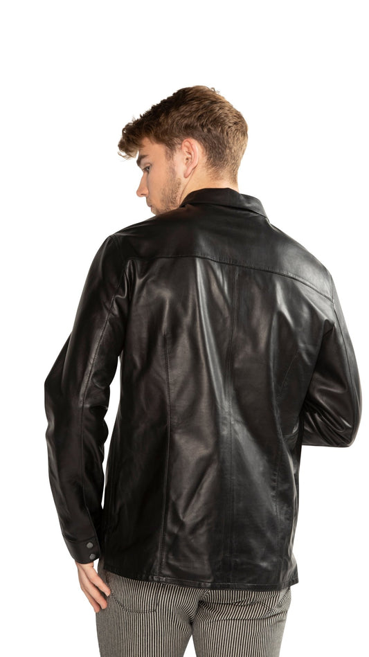 Leather Shirt Jacket (Black) - StepByStep