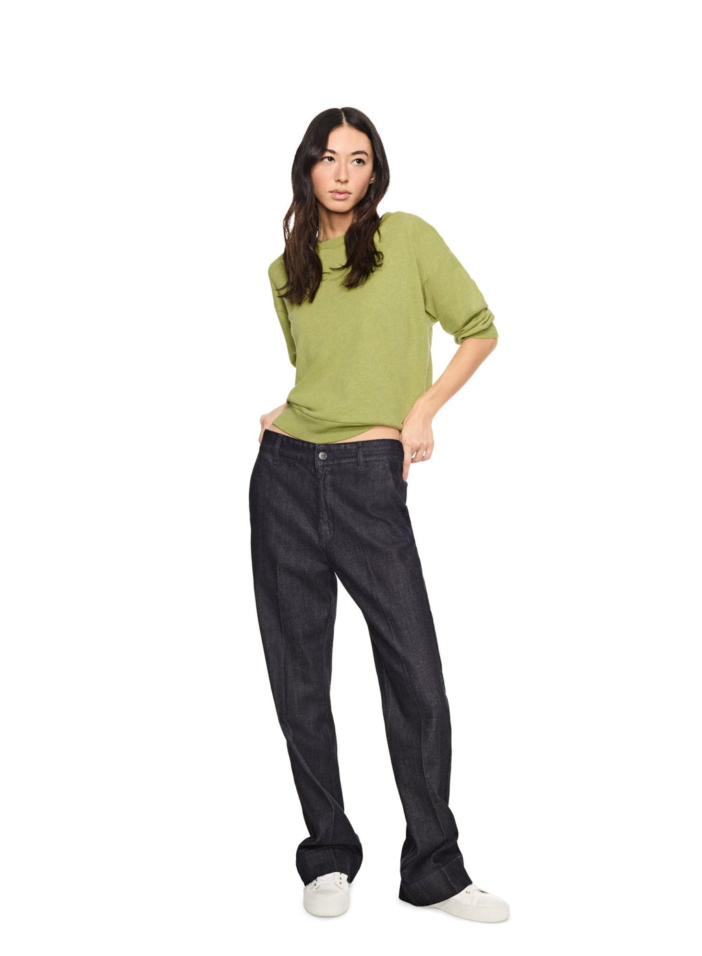 Lightweight Sweatshirt With Puff Sleeve (Pear Green Heather) - StepByStep