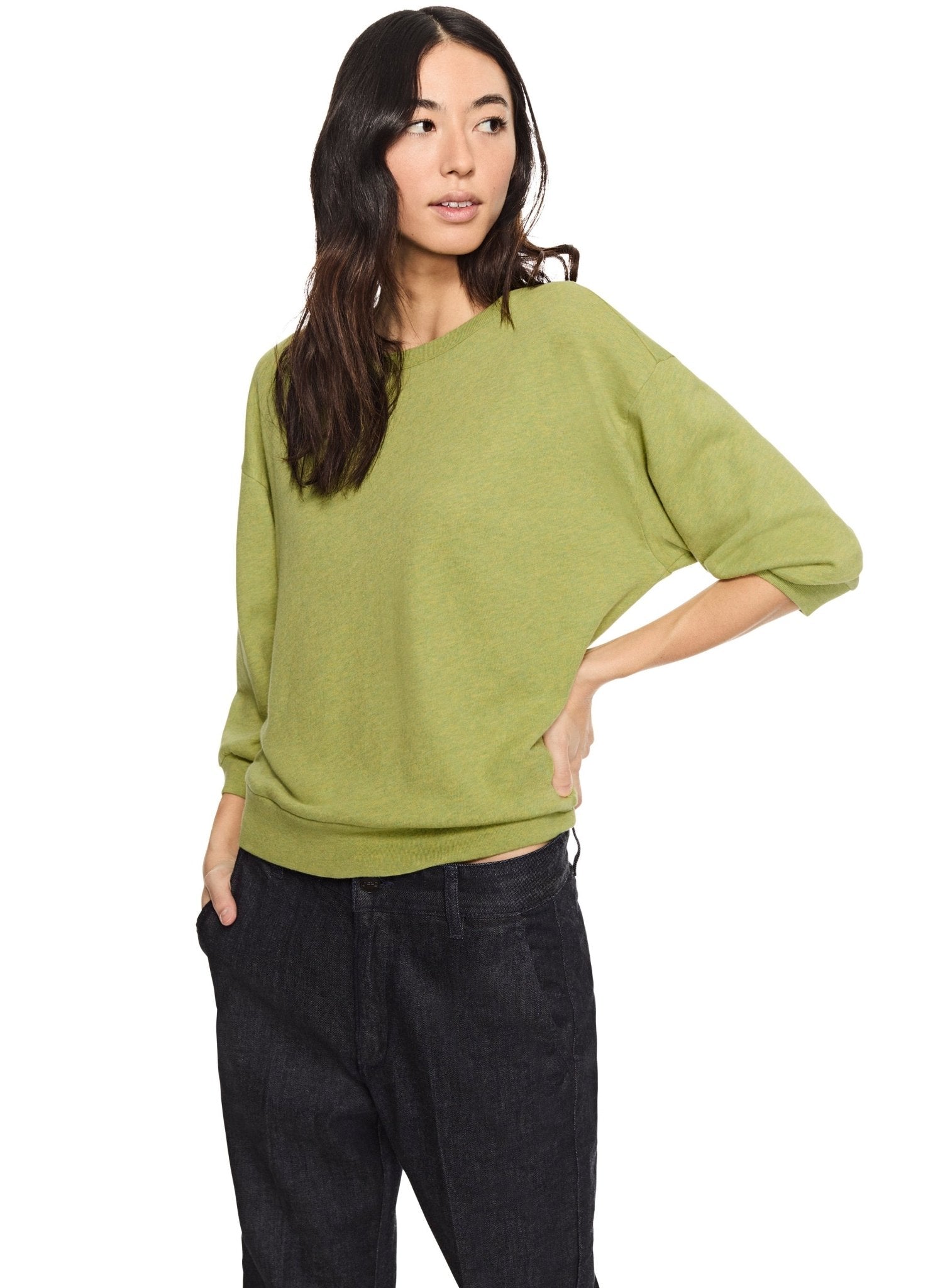 Lightweight Sweatshirt With Puff Sleeve (Pear Green Heather) - StepByStep