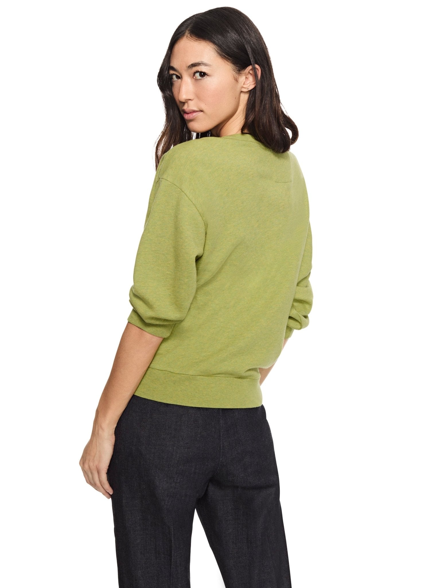 Lightweight Sweatshirt With Puff Sleeve (Pear Green Heather) - StepByStep