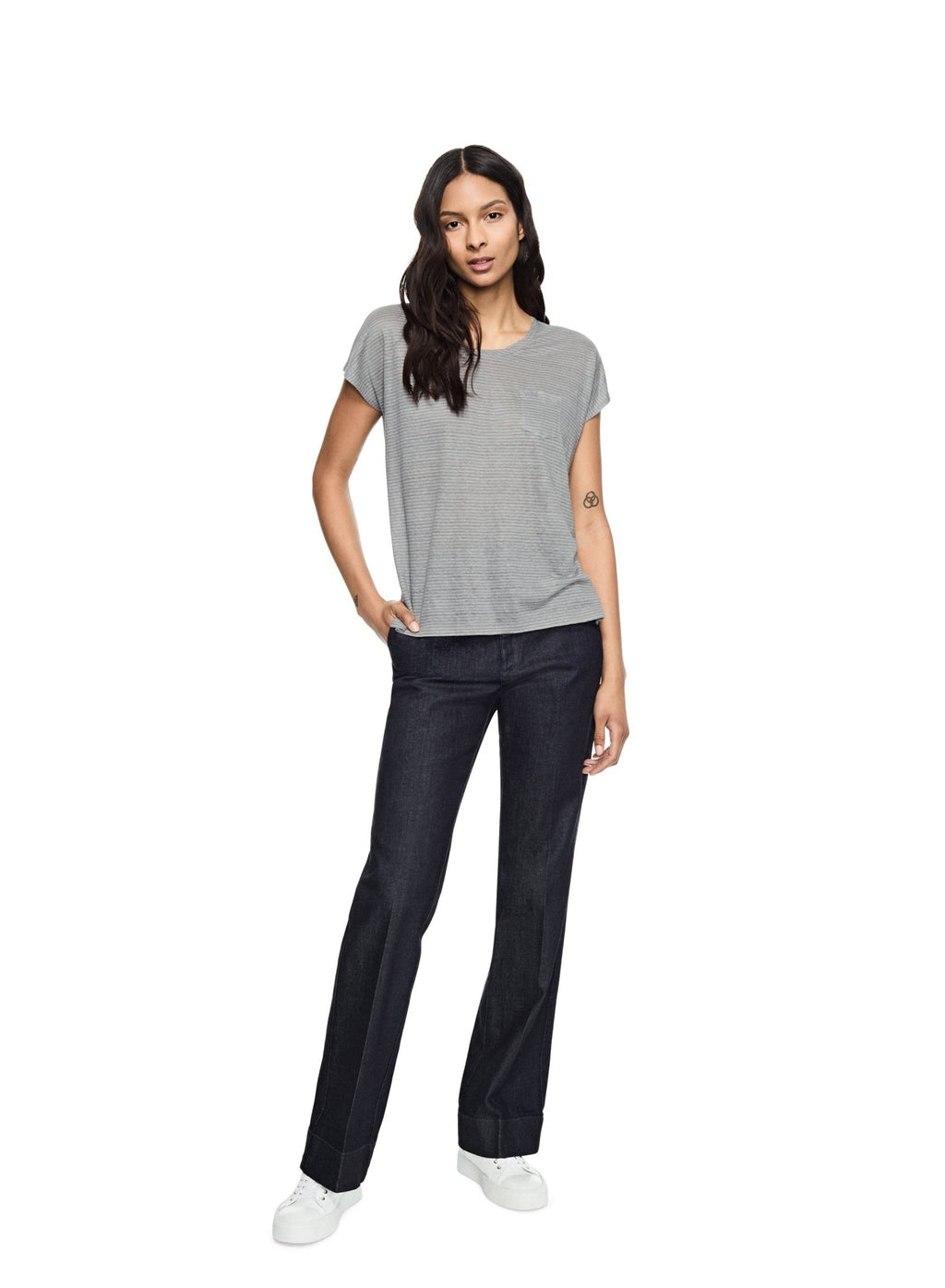 Linen Stripe Pocket Tee (Blue Slate) - StepByStep