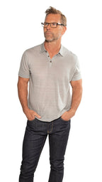 Linen Stripe Polo Shirt (Blue Slate) - StepByStep