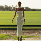 Long Skirt Dress With Asymmetric Style And Slim Fit Design For Women, White, Tribeca, BYMANYC New York. - StepByStep