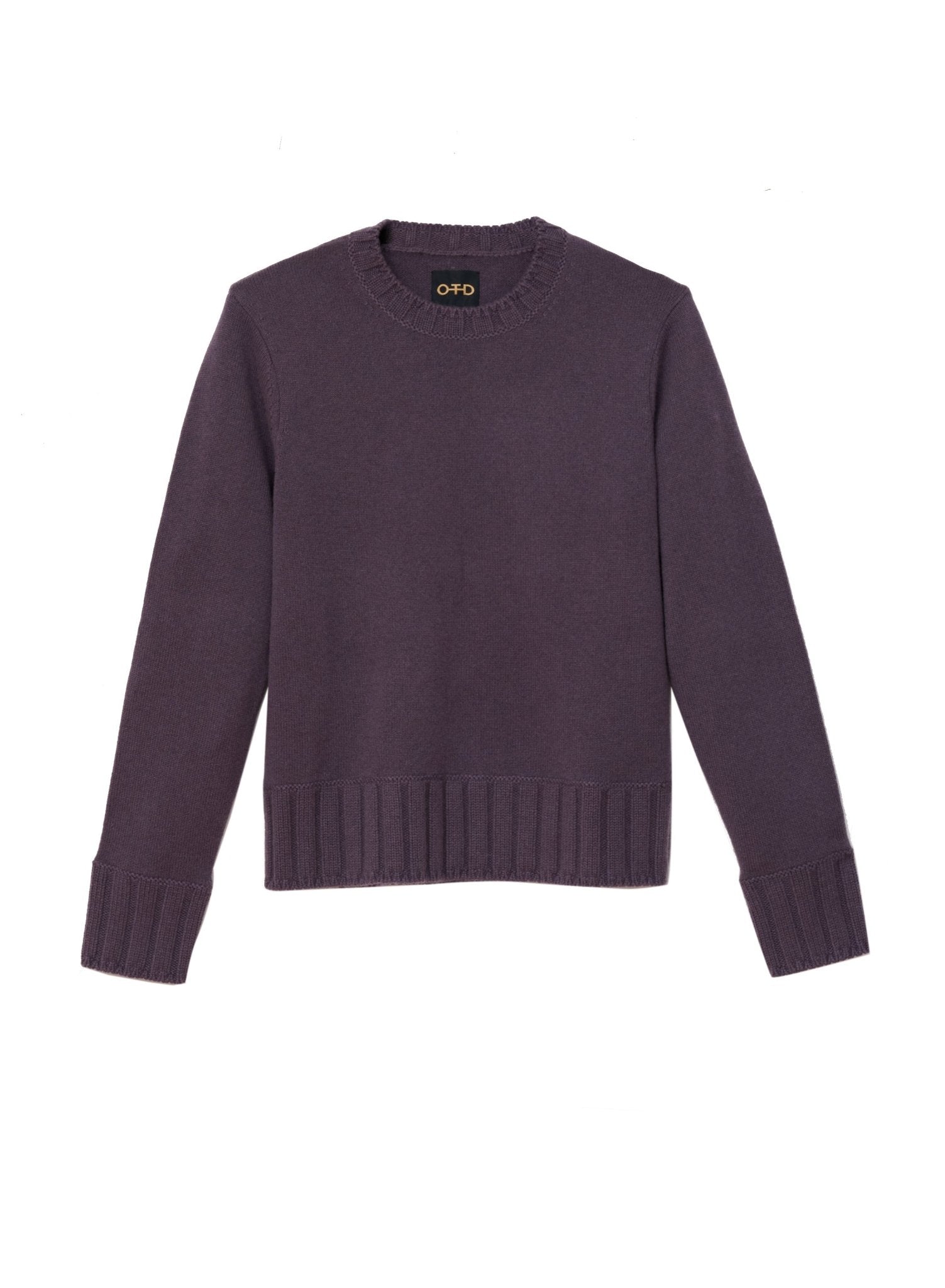 Long Sleeve Crewneck Sweater With Ribbed Collar, Cuffs and Hem (Plum) - StepByStep