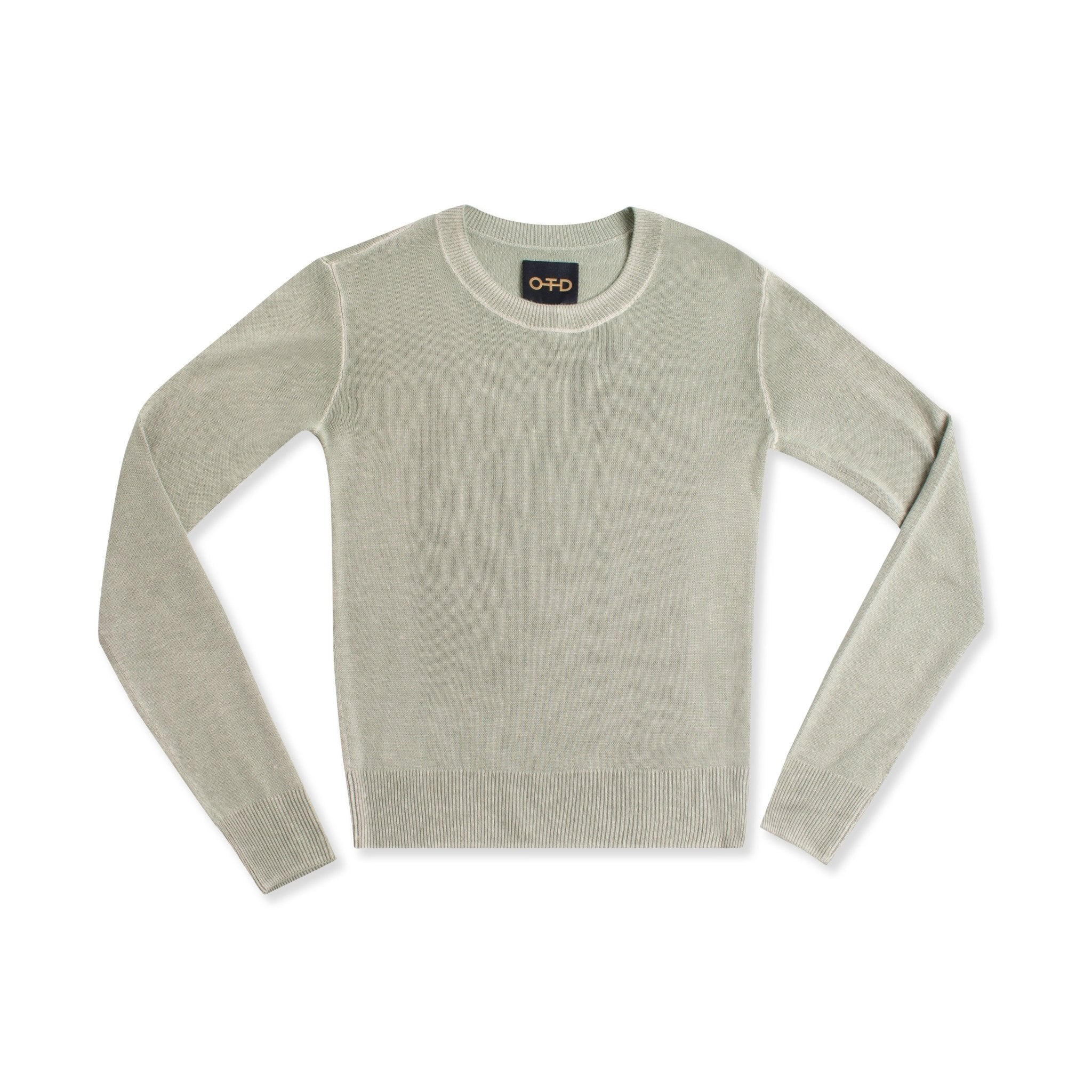 Long Sleeve Deep Split Crew Sweater (Misty Blue) - StepByStep