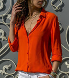 Long sleeve ladies lapel button shirt - StepByStepNow